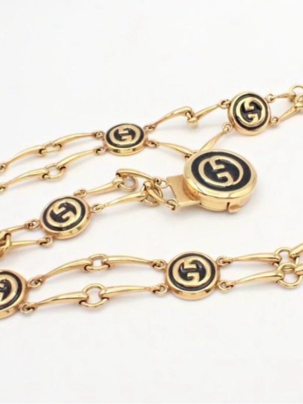 Gucci Gold and Black Double-Row Logo Link Necklace and/or Belt